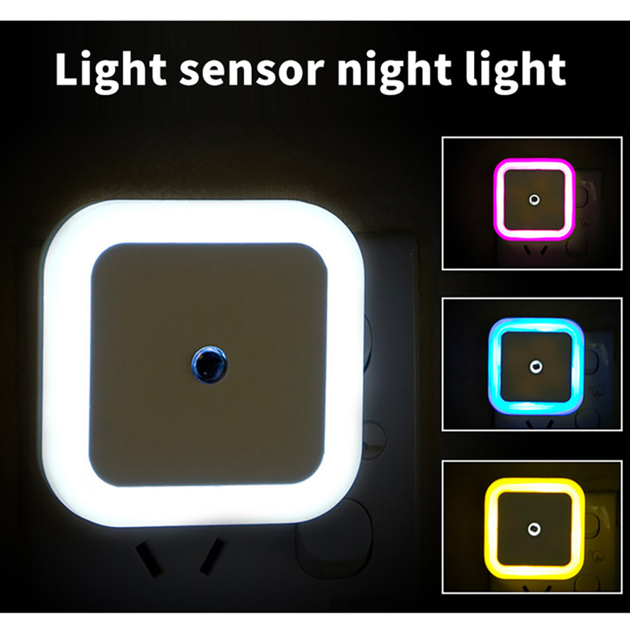 Mini LED Night Light EU/US Plug in Dusk to Dawn Sensor Wall Nights Lamp Square for Bedroom Hallway Stairs Corridor 110V 220V