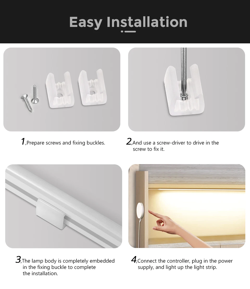 Hand Scan Sensor and Touch Dimmer Switch LED Strip Neon Lamp Waterproof Light Tape Bedroom Kitchen Cabinet Backlight Lighting