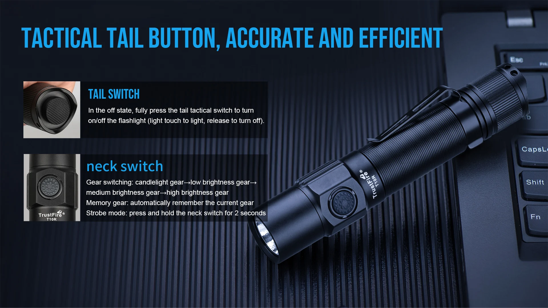 Trustfire T10R Army Tactical Flashlight 1800Lumen Powerful Type C USB Rechargeable 18650 LED Rechargeable Military Tactical Lamp