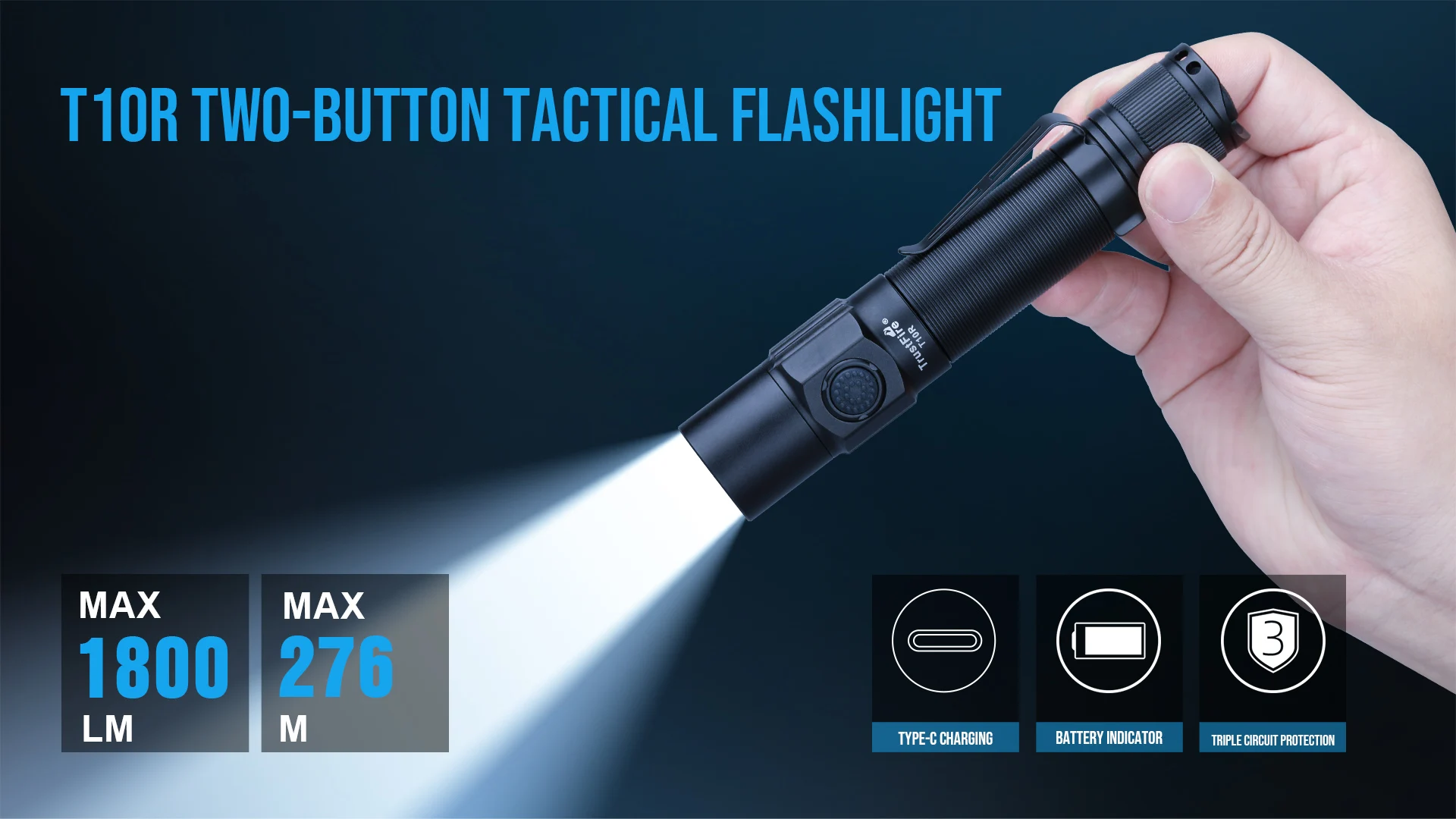 Trustfire T10R Army Tactical Flashlight 1800Lumen Powerful Type C USB Rechargeable 18650 LED Rechargeable Military Tactical Lamp