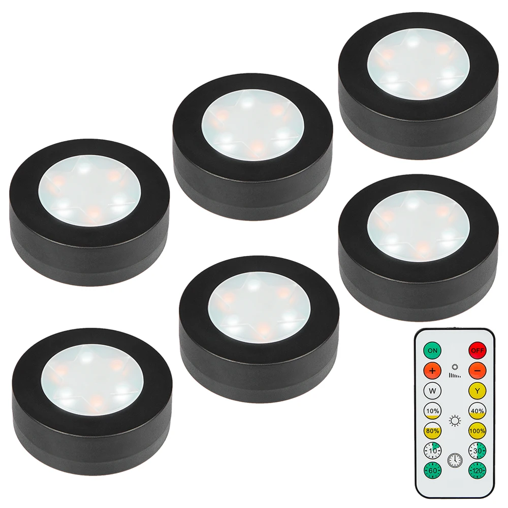 Round LED Cabinet Closet Light CCT Under Furniture Dimmable Lamps Battery Powered Night Bedroom Wardrobe Lighting Remote Control