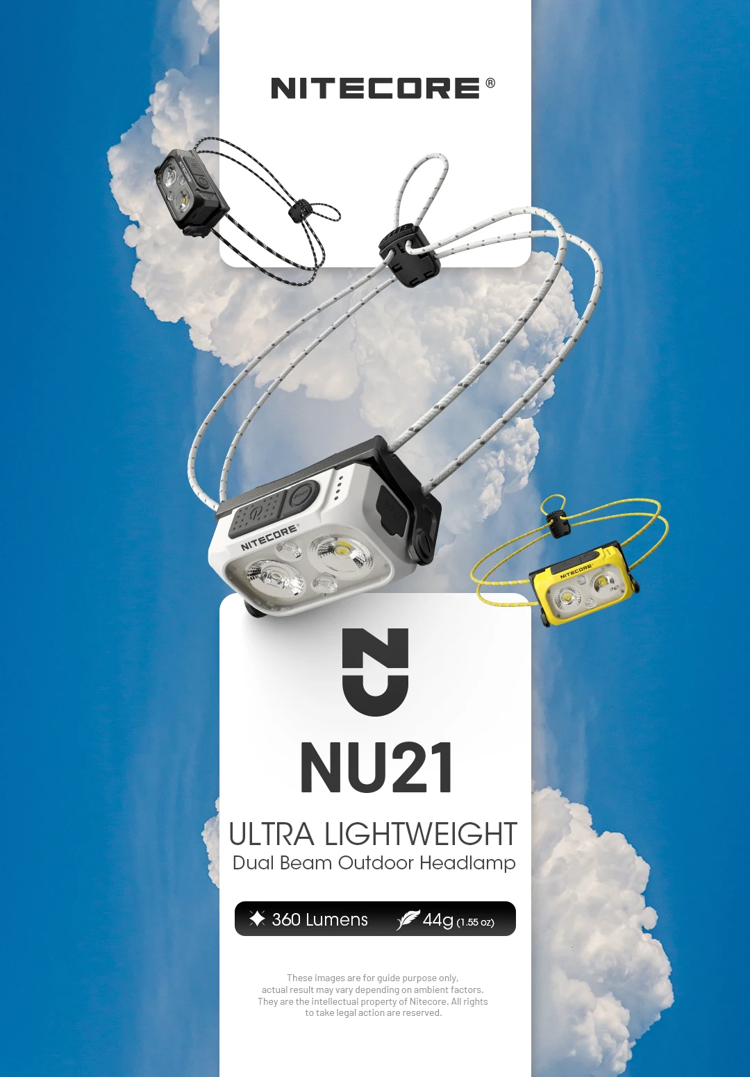 NITECORE NU21 Dual Beam Headlamp USB-C Rechargeable 360 Lumen Running Fishing Lightwieght Outdoor Headlight, Built in Battery