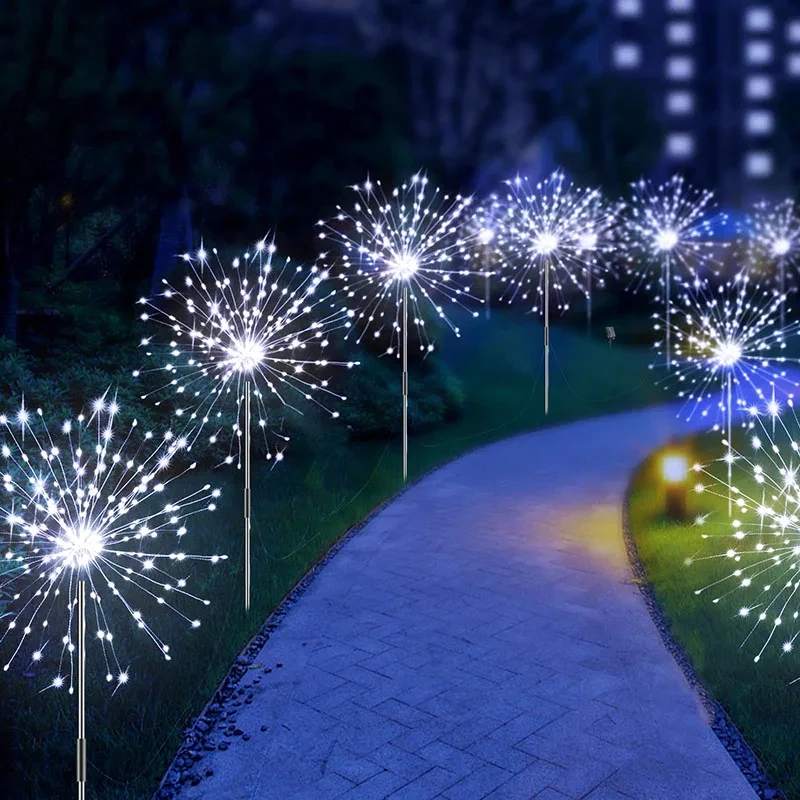 4Pcs Solar Firework Lights 8 Lighting Modes DIY Shape Outdoor Waterproof Garden Lights for Patio Pathway Wedding Copper Wire