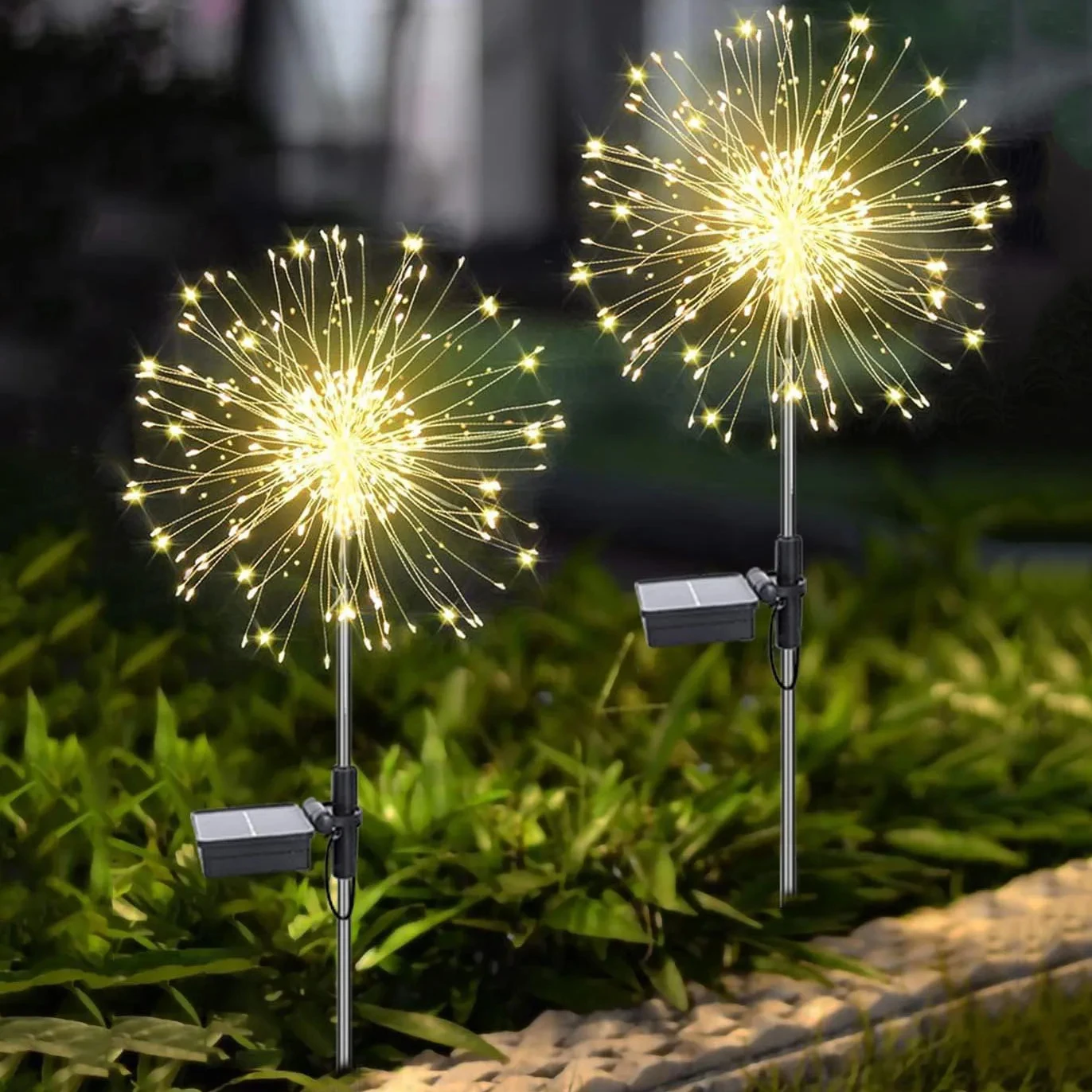 4Pcs Solar Firework Lights 8 Lighting Modes DIY Shape Outdoor Waterproof Garden Lights for Patio Pathway Wedding Copper Wire