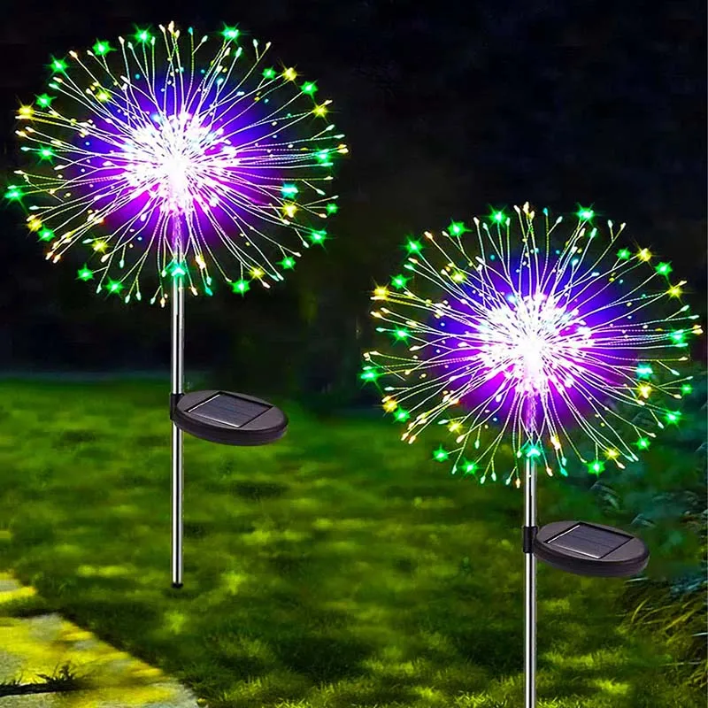 4Pcs Solar Firework Lights 8 Lighting Modes DIY Shape Outdoor Waterproof Garden Lights for Patio Pathway Wedding Copper Wire