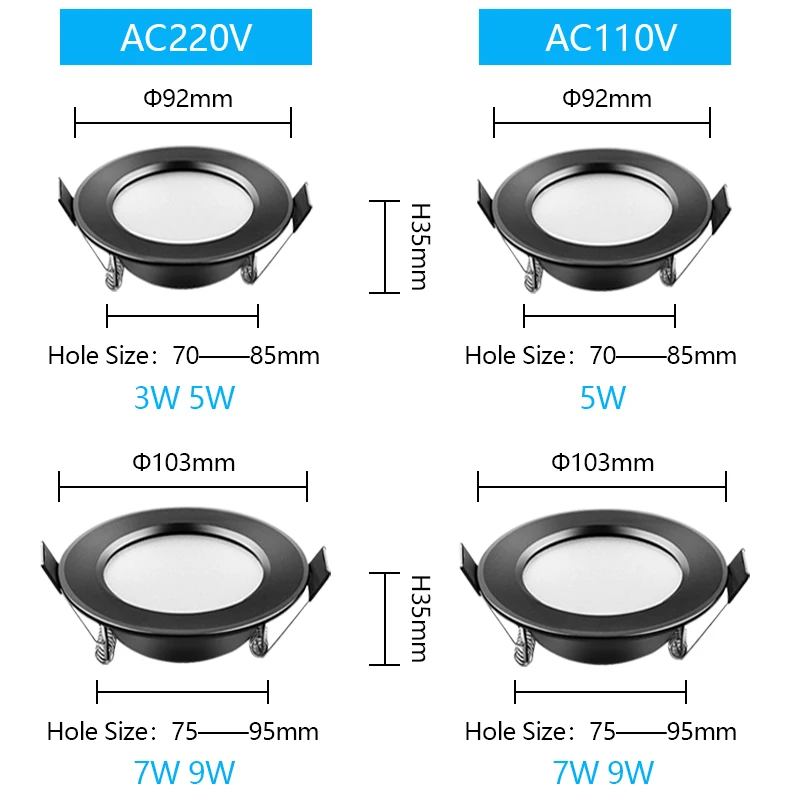 LED Downlight Ceiling Light Black Lamps Waterproof 5W 9W 12W 15W 18W AC 220V 230V 110V Spot IP65 LED Downlight Lamp