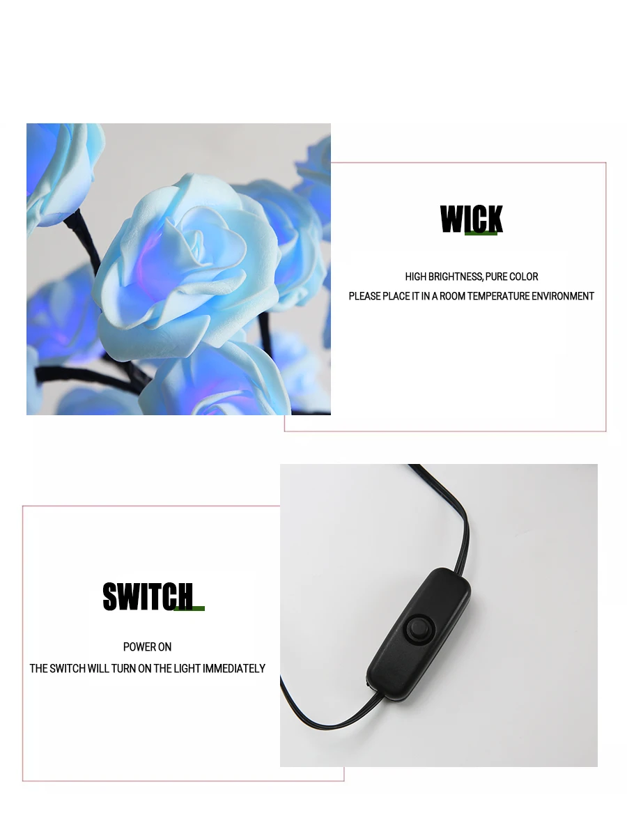 24 LED Rose Tree Lights USB Plug Table Lamp Fairy Flower Night Light For Home Party Christmas Wedding Bedroom Decoration Gift