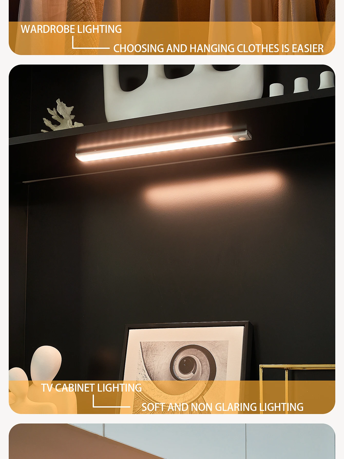 Bedroom Night Light Motion Sensor Lights Wireless USB Under Cabinet Light For Kitchen Cabinet Bedroom Wardrobe Indoor Lighting