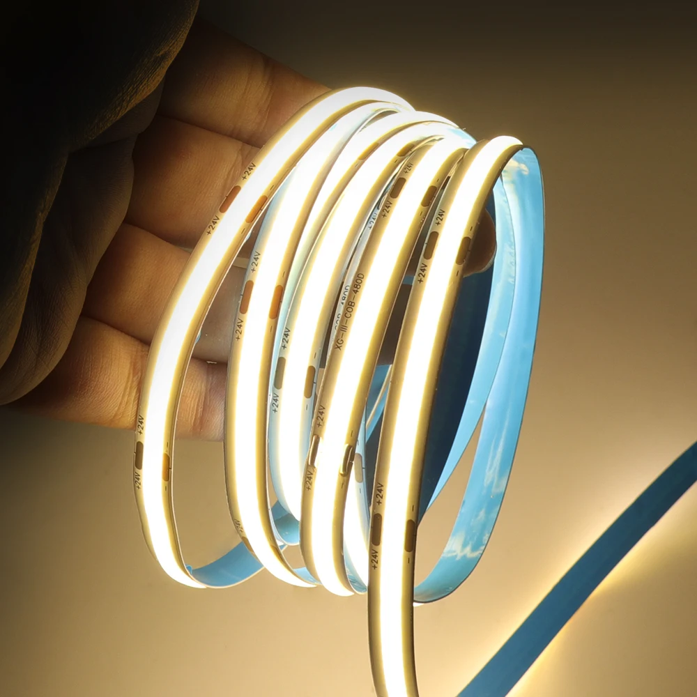 New 12V COB Led Strip With Switch Power Kit US EU UK AU Plug Flexible Light Tape Ra90 320 Leds High Density Linear Lighting