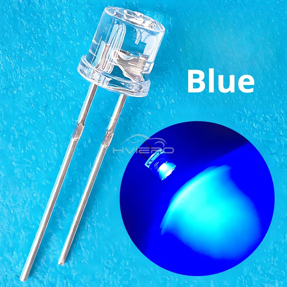 10/100X Min F5 5mm Flat Top White Pink Yellow Blue Wide Angle Light Diode Water Clear LED Bead Ultra Bright Bulb Emitting Lamp