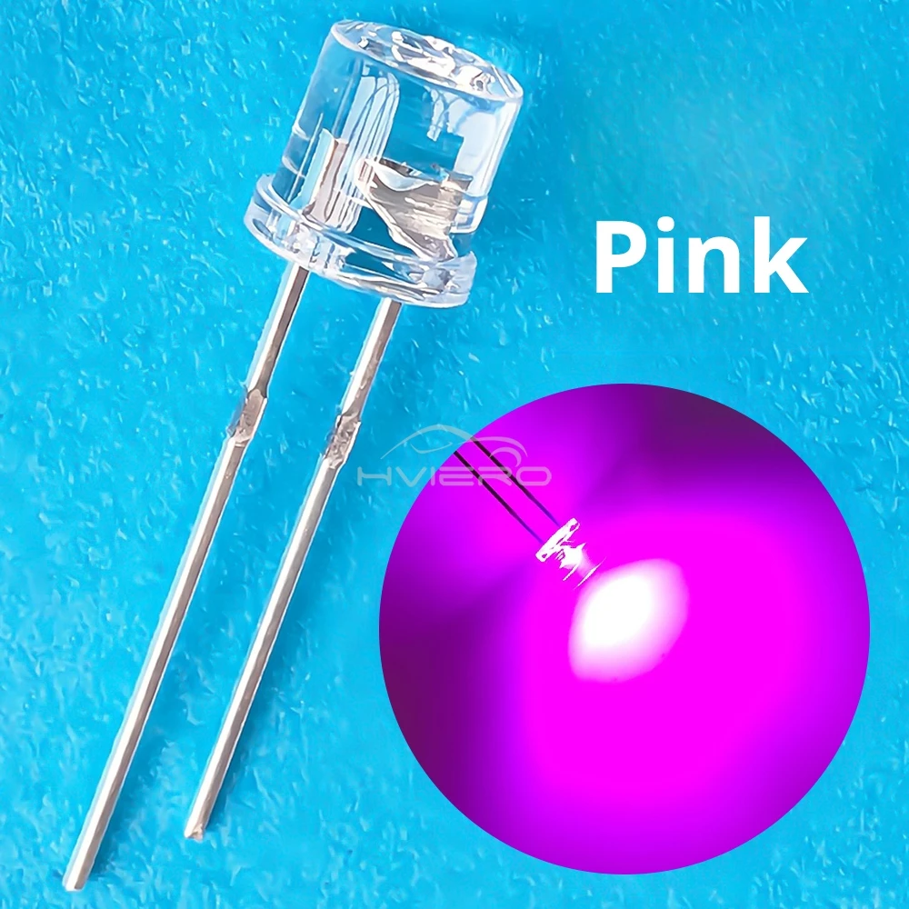 10/100X Min F5 5mm Flat Top White Pink Yellow Blue Wide Angle Light Diode Water Clear LED Bead Ultra Bright Bulb Emitting Lamp