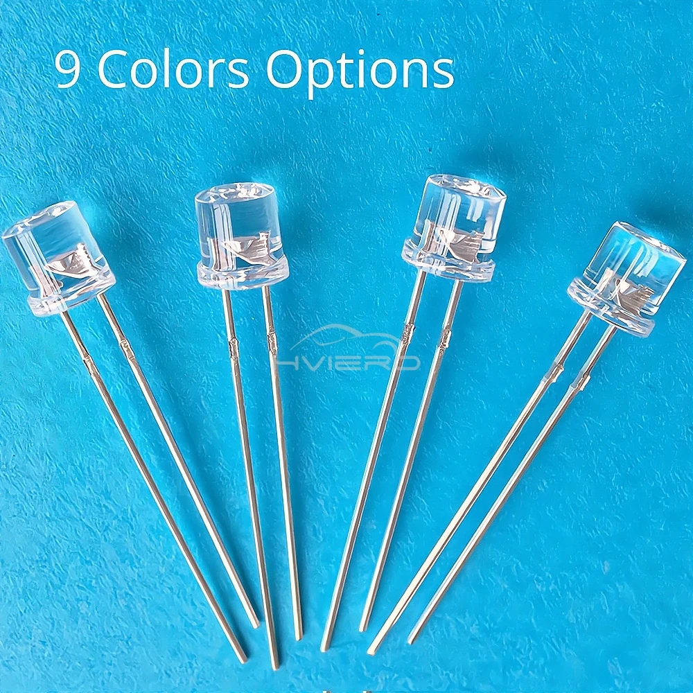 10/100X Min F5 5mm Flat Top White Pink Yellow Blue Wide Angle Light Diode Water Clear LED Bead Ultra Bright Bulb Emitting Lamp