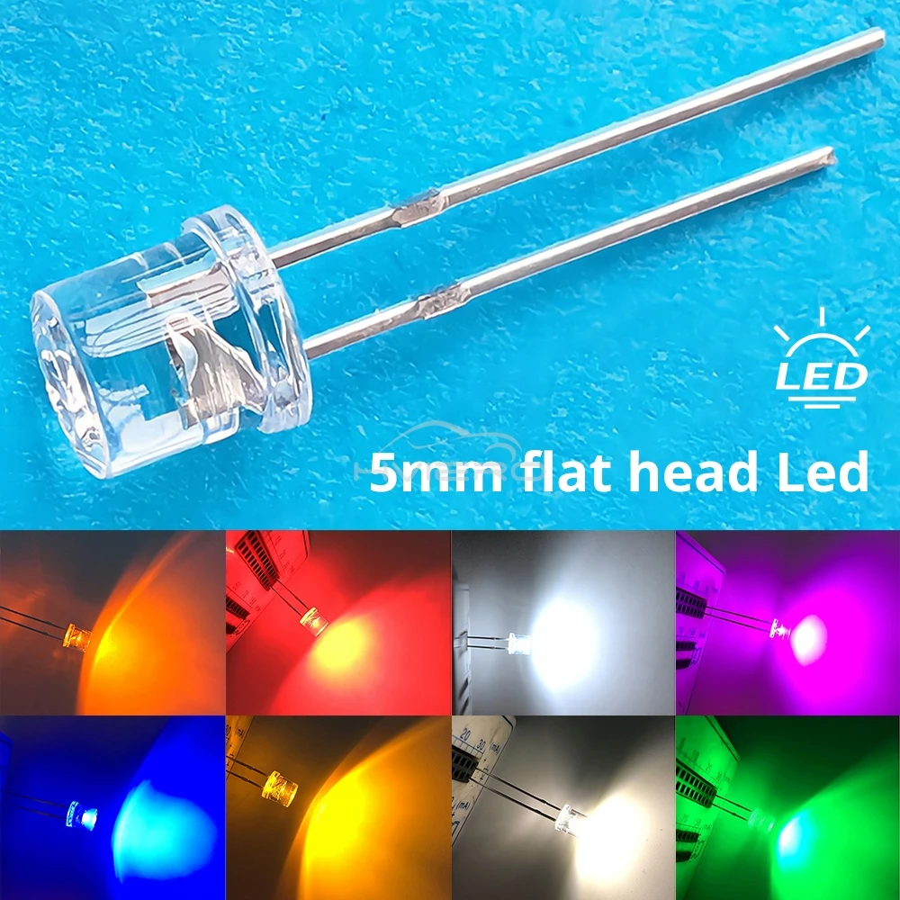 10/100X Min F5 5mm Flat Top White Pink Yellow Blue Wide Angle Light Diode Water Clear LED Bead Ultra Bright Bulb Emitting Lamp