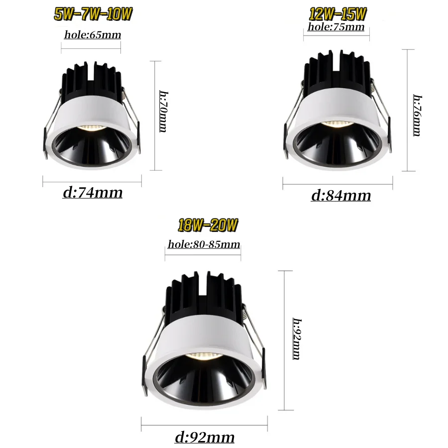Recessed Ceiling Lamp Narrow Frame Anti-Glare Cob Spotlights Dimmable 5W7W10W15W18W20W Led Downlight AC85-265V Interior Lighting