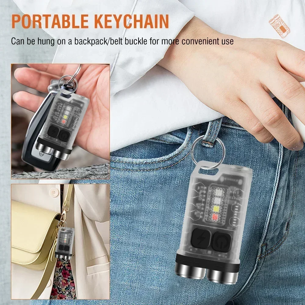 V3 EDC Flashlight Keychain Light 900 Lumens Handheld Portable Super Bright TYPE-C USB Charging Port Emergency Work Camping Light