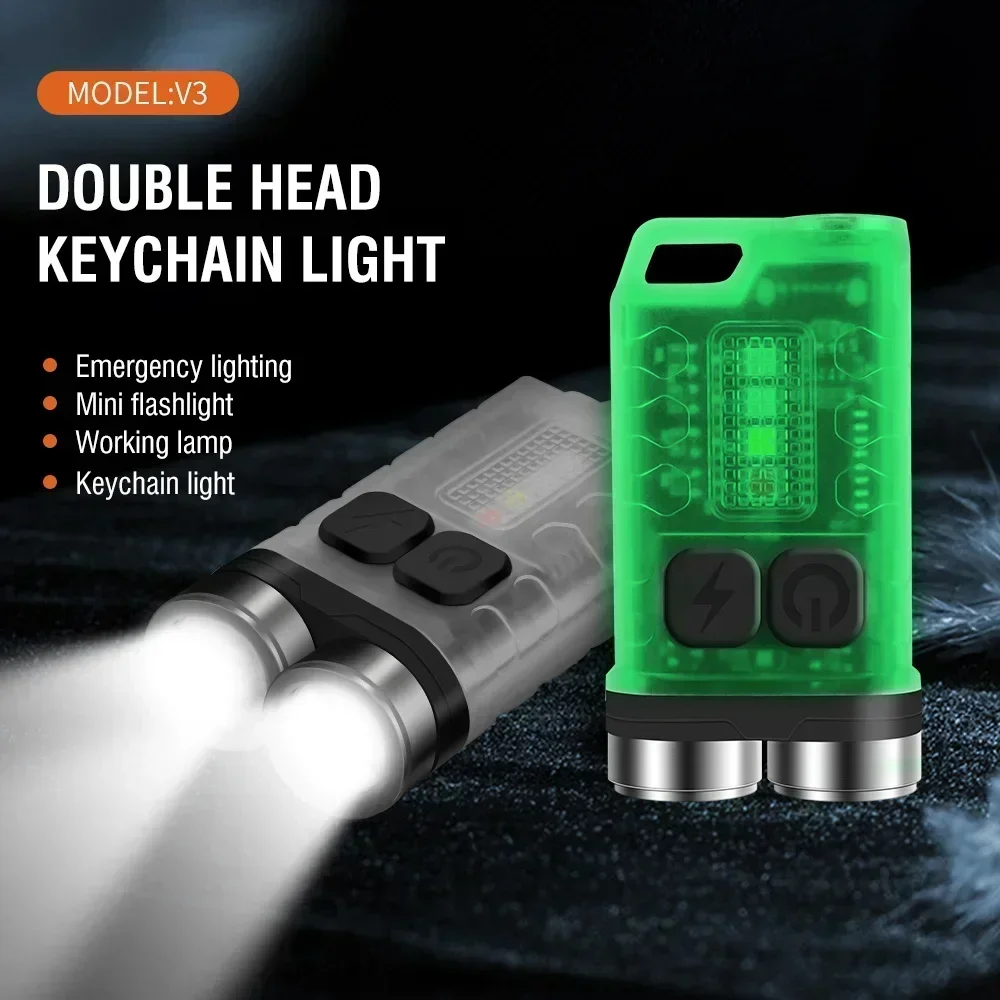 V3 EDC Flashlight Keychain Light 900 Lumens Handheld Portable Super Bright TYPE-C USB Charging Port Emergency Work Camping Light