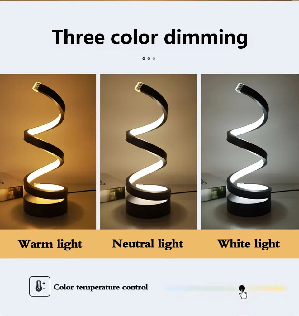 Modern Spiral Table LED Night Light Dimmable Desk Lamp Living Room Nightstand Lamp Bedside Table Study Office Bedroom Decoration