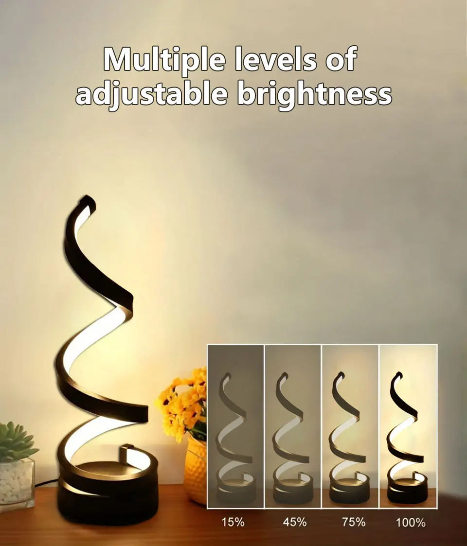 Modern Spiral Table LED Night Light Dimmable Desk Lamp Living Room Nightstand Lamp Bedside Table Study Office Bedroom Decoration
