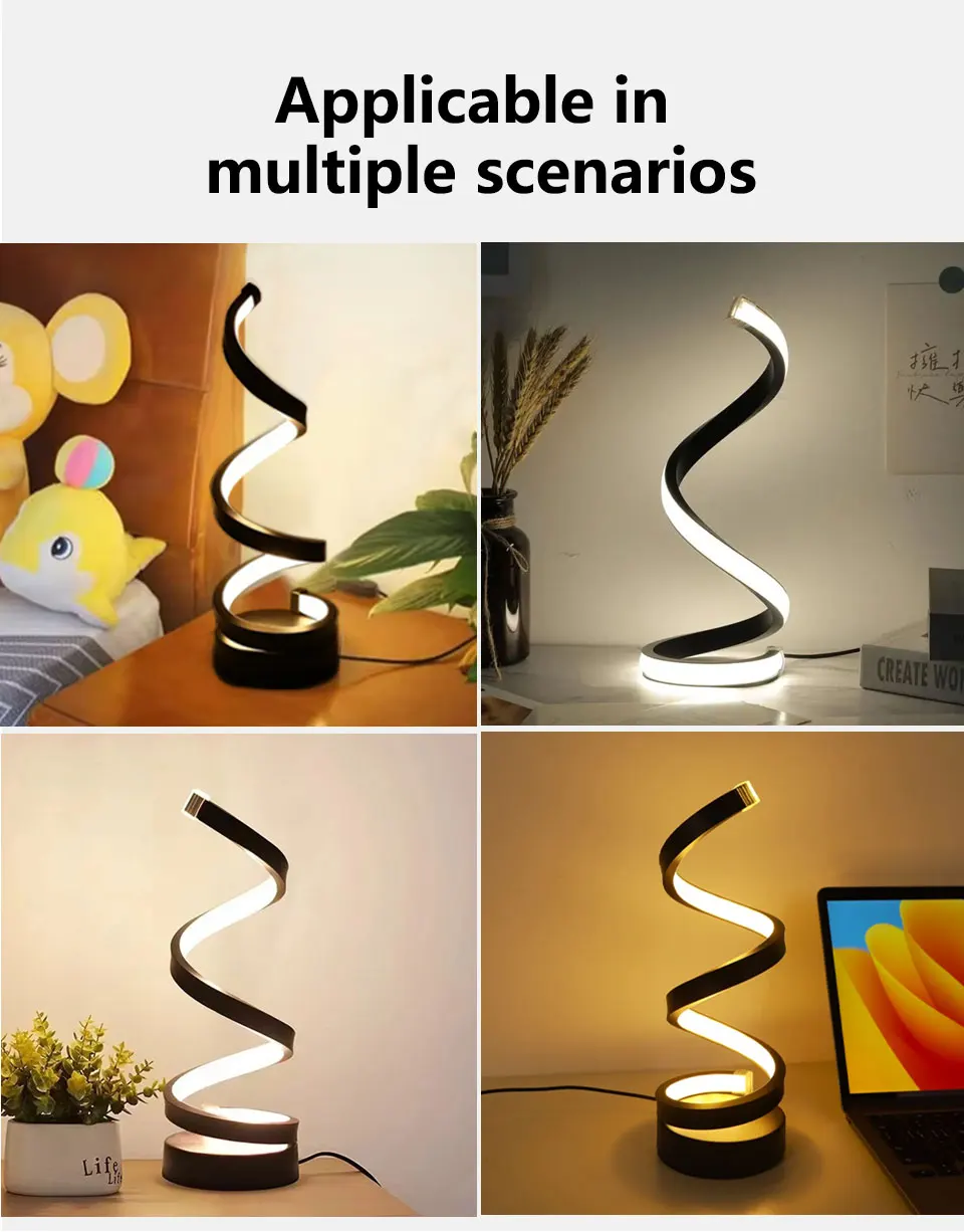 Modern Spiral Table LED Night Light Dimmable Desk Lamp Living Room Nightstand Lamp Bedside Table Study Office Bedroom Decoration