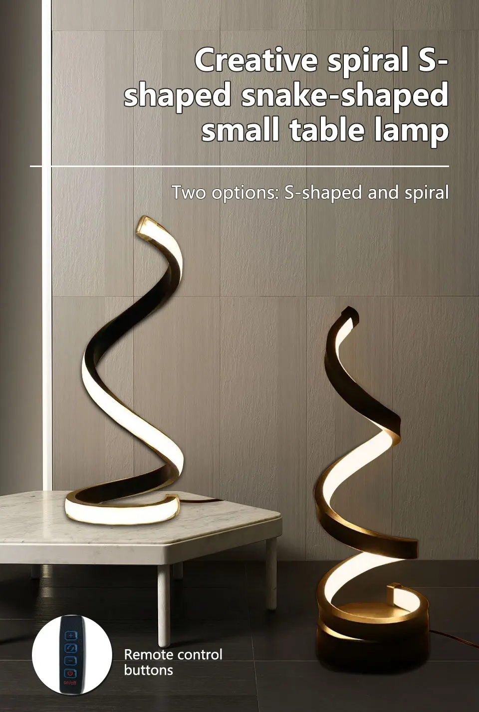 Modern Spiral Table LED Night Light Dimmable Desk Lamp Living Room Nightstand Lamp Bedside Table Study Office Bedroom Decoration