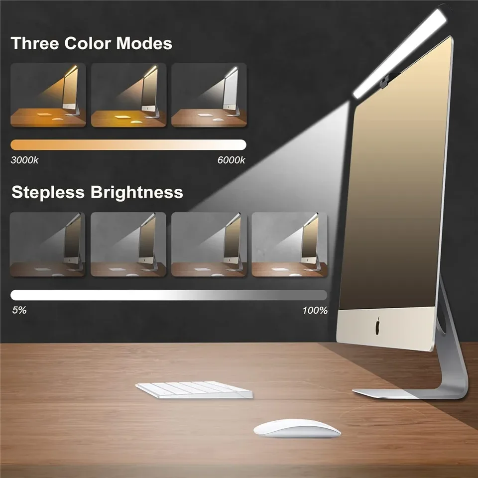 Eye-Care Desk Lamp 33cm 50cm LED Computer PC Monitor Screen Light Bar Stepless Dimming Reading USB Powered Hanging Table Lamps