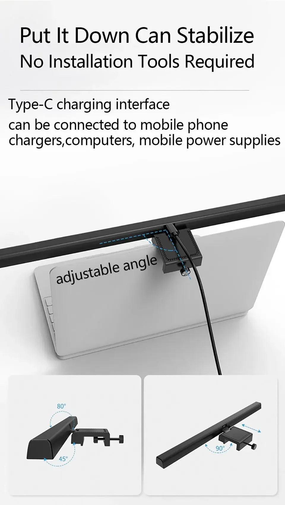 Eye-Care Desk Lamp 33cm 50cm LED Computer PC Monitor Screen Light Bar Stepless Dimming Reading USB Powered Hanging Table Lamps