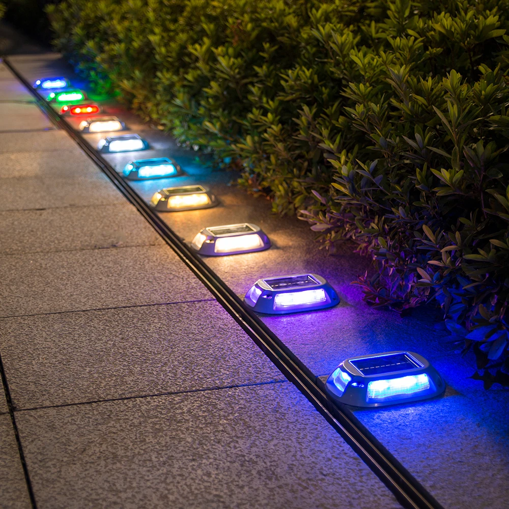 Solar Driveway Lights Marine Dock Lights, 9 Colors in 1, Aluminum Driveway Markers Deck Lights Solar Powered Outdoor Waterproof