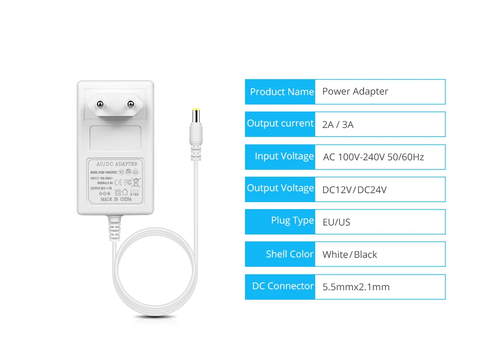 DC12V 24V 1A 2A 3A Lighting Transformer White Power Adapter Electronic Power Supply For LED Strips Bar LED Driver Power Charger