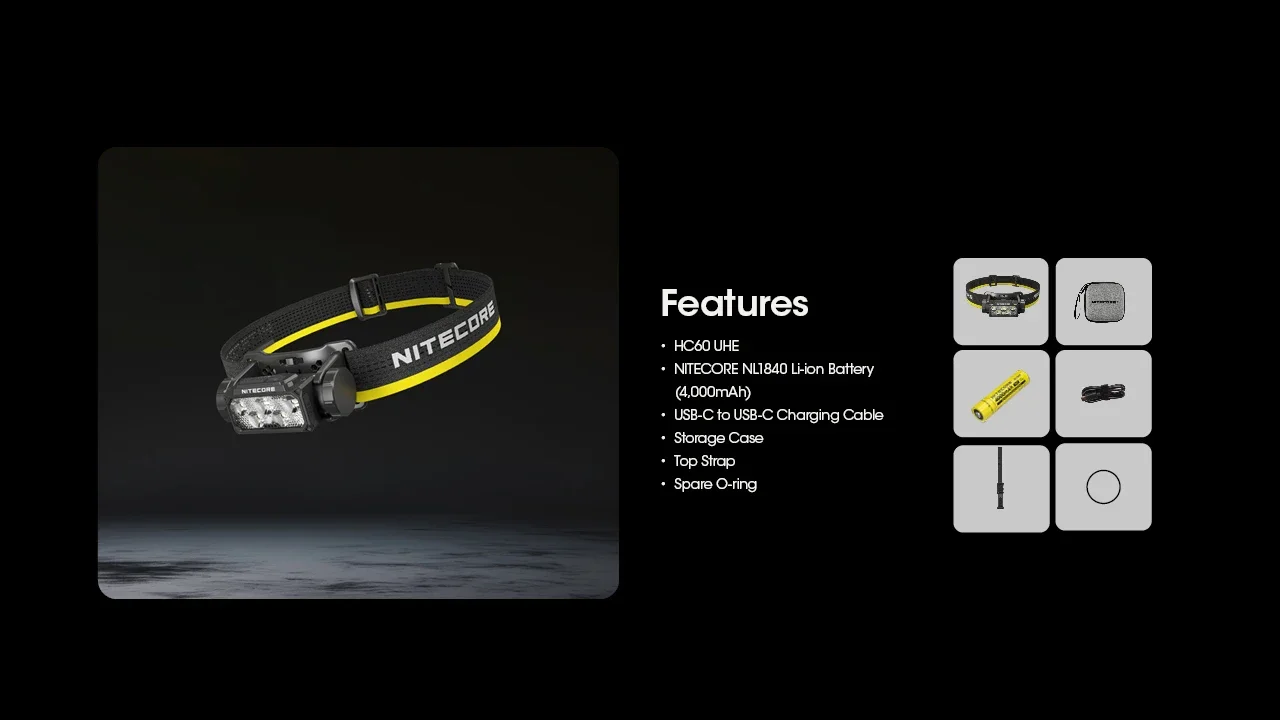 NITECORE HC60 UHE Rechargeable Headlamp Bulit-in 4000mAh Battery Max Runtime 200h Lightweight Headlight