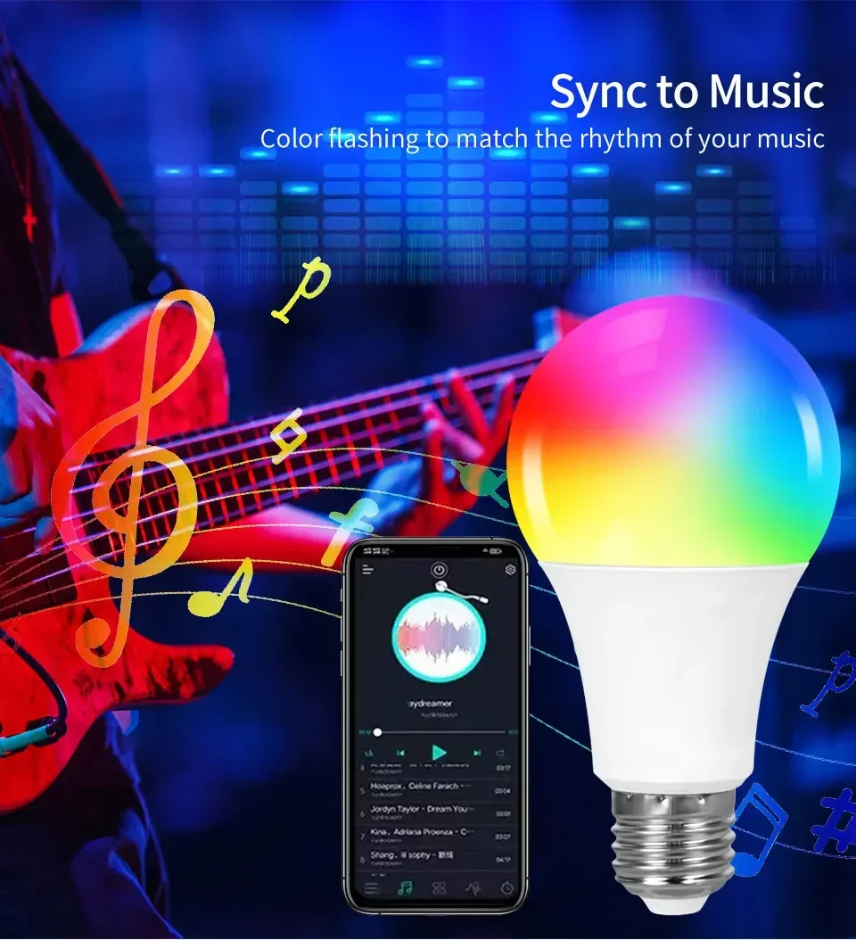 Tuya Smart Bluetooth LED Light Bulbs Smart Life APP E27 220V 9W 15W 18W BT Lamp RF 2.4GHz Remote Group Control for Bedroom Decor