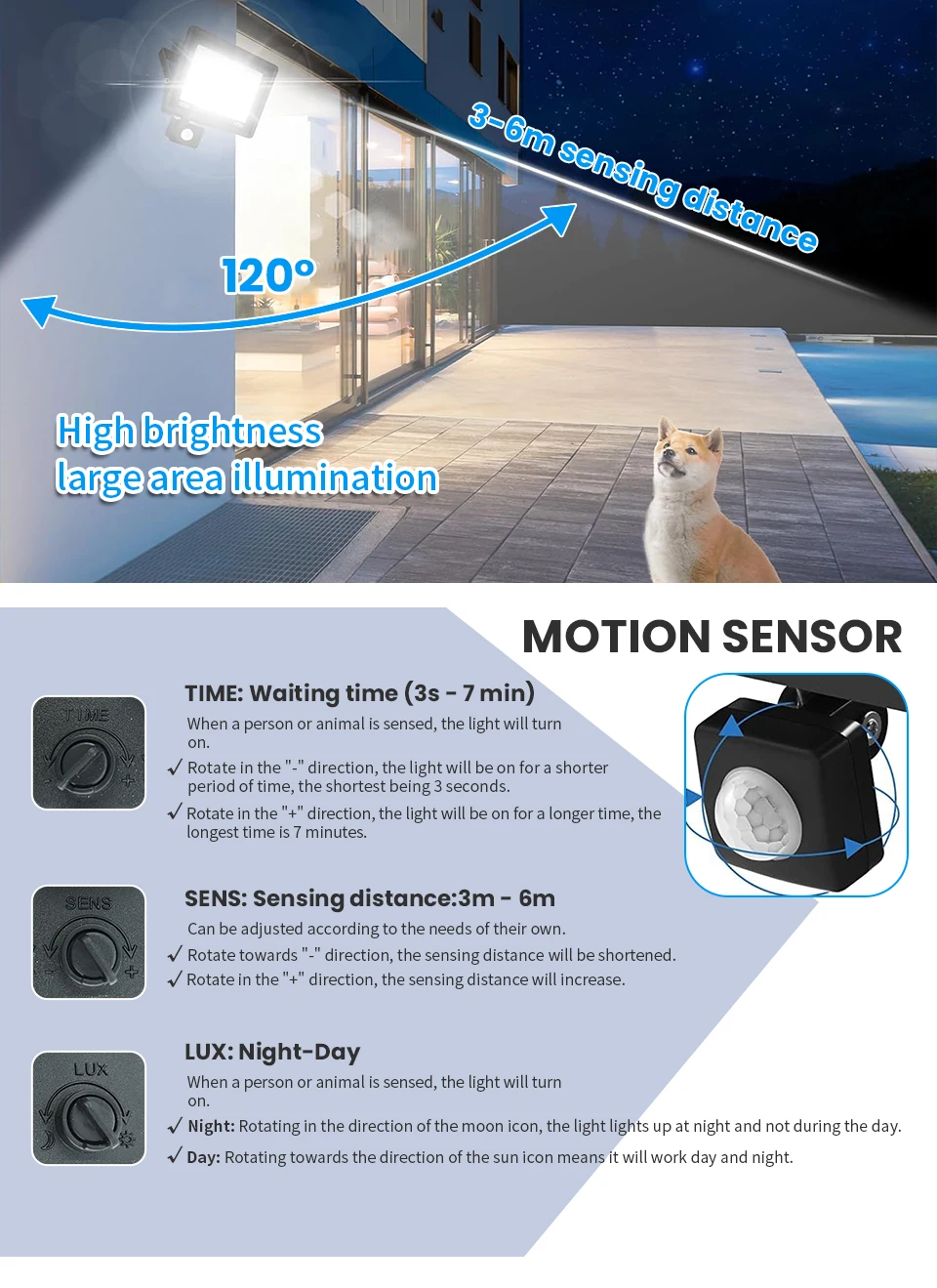 LED Floodlight Motion Sensor AC220V AC110V 10W-300W Waterproof Outdoor Projector Exterior Spotlight Outdoor lamp Wall Reflector