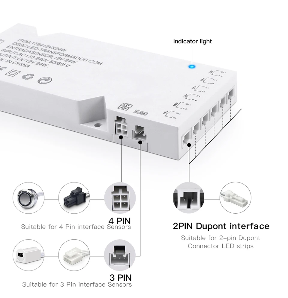 LED Lighting Transformer with Touch Switch DC12V Power Supply Adapter Dupont Port LED Strip Driver DIY Home Cabinet Shelf Light