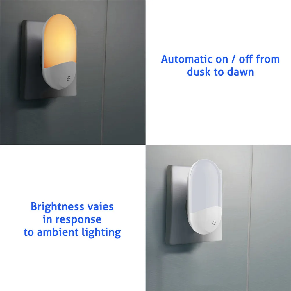 Plug in LED Night Light - Plug-and-Play Automatic Dusk to Dawn Photocell Sensor Night Lighting Lamp, Plug-in Wall Light