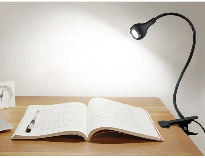 360 Degrees Flexible Desk Lamp with Holder Clip USB Power Lamp Reading Book Light Clip-On Cable With On Off Switch Night Light