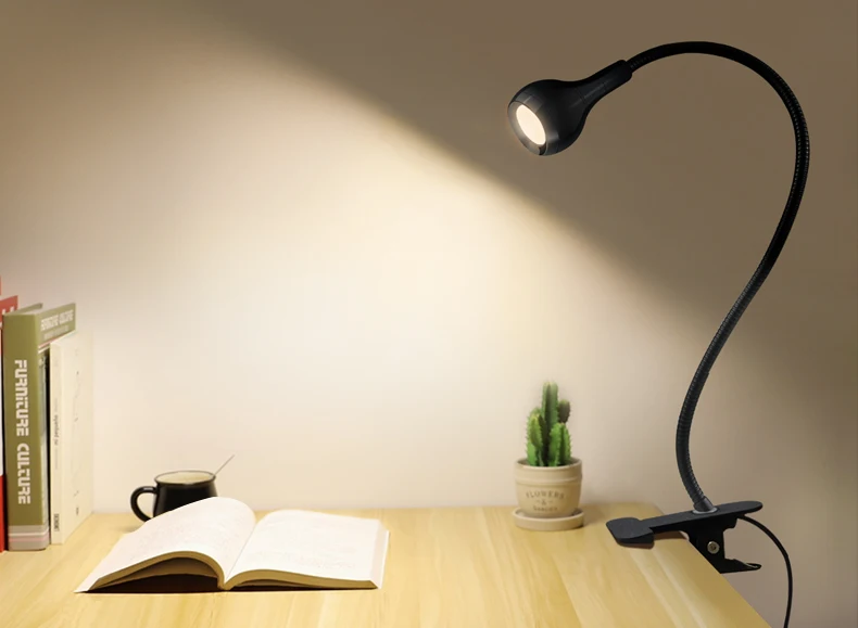 360 Degrees Flexible Desk Lamp with Holder Clip USB Power Lamp Reading Book Light Clip-On Cable With On Off Switch Night Light