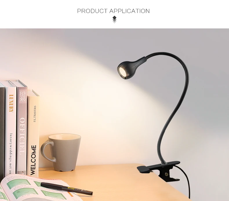 360 Degrees Flexible Desk Lamp with Holder Clip USB Power Lamp Reading Book Light Clip-On Cable With On Off Switch Night Light
