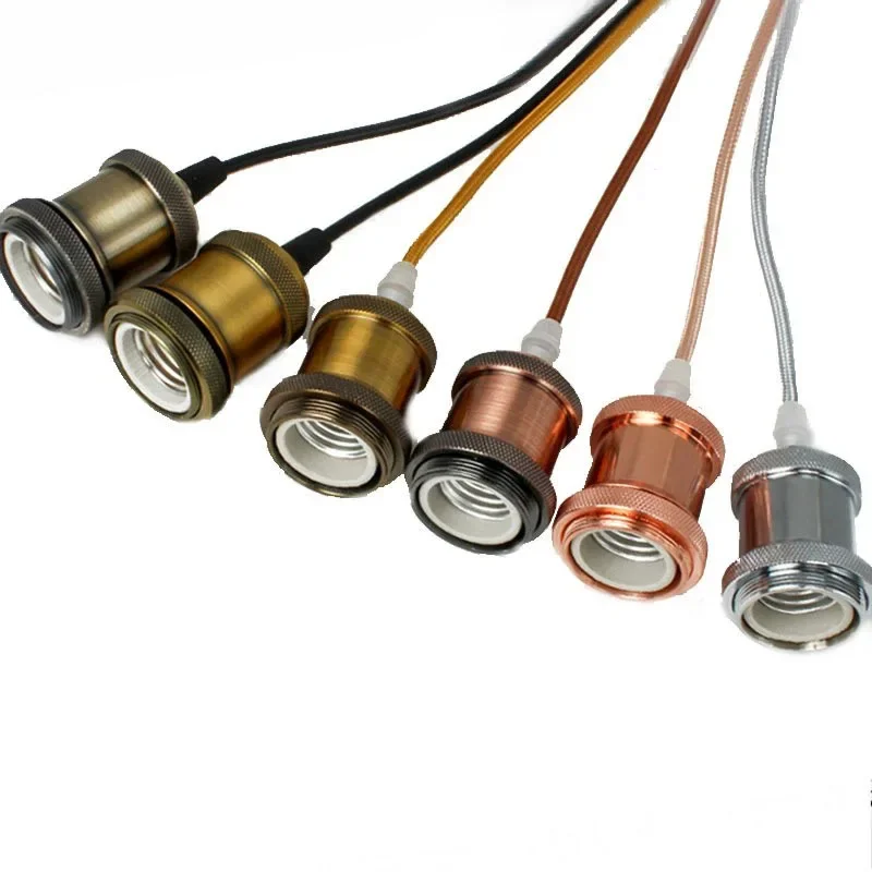 E27 Suspension Wire Lamp Holder Set Vintage Copper Metal Lamp Holder Electroplated Aluminum Shell Lamp Holder