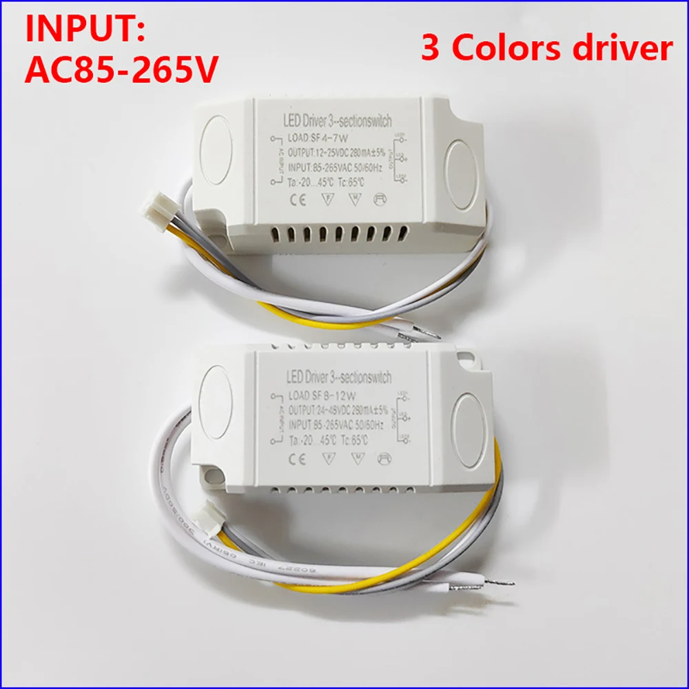 AC Input 85-265V Isolation driver With 3Colors LED transformer (8-12W)×2 (36-50W)X2 for dimmable color-changeable chandelier
