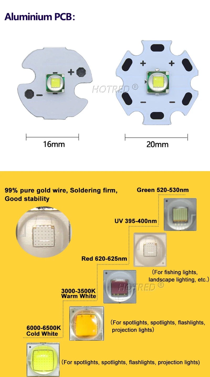 High Power LED 5W-10W 5050 XLM T6 5050-L2 3-3.7V Warm Neutral Cold White Red Green Blue UV Purple Chip Diodes Flashlights Part