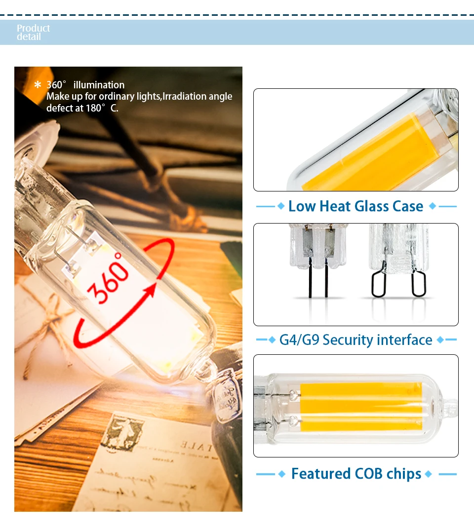 10Pcs/lot Brightest G9 LED Lamp G4 AC 220V 230V 240V 6W 9W Glass COB Led Bulb Warm/Cold White Spotlight Replace Halogen Light