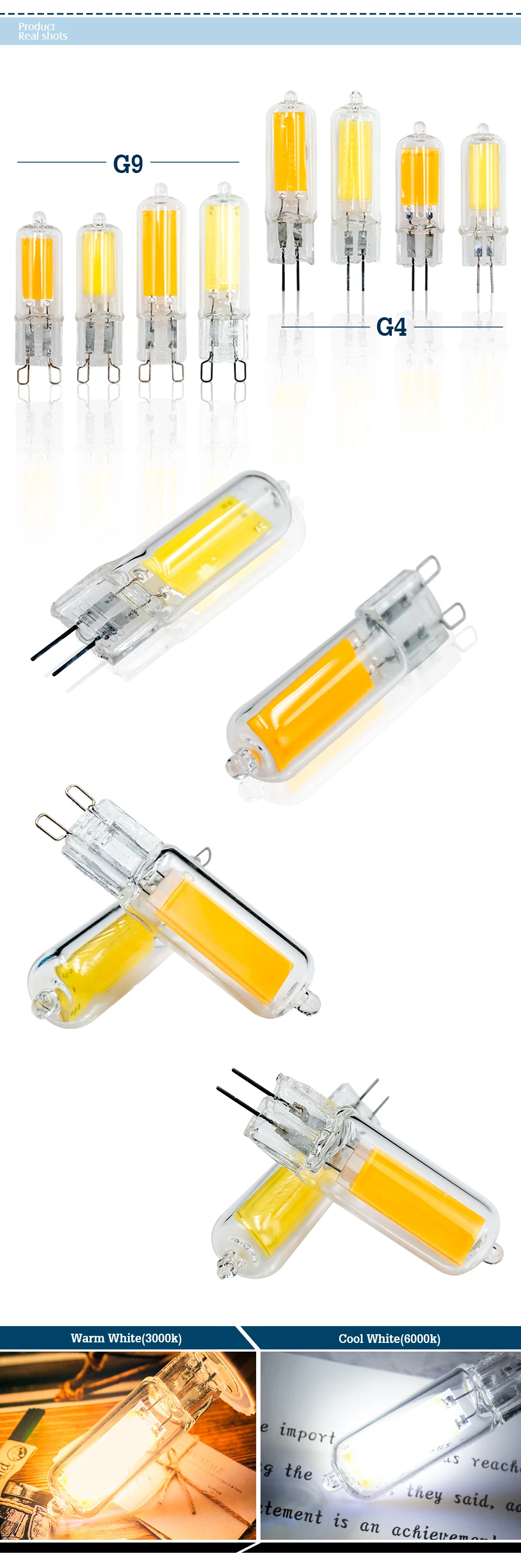 10Pcs/lot Brightest G9 LED Lamp G4 AC 220V 230V 240V 6W 9W Glass COB Led Bulb Warm/Cold White Spotlight Replace Halogen Light