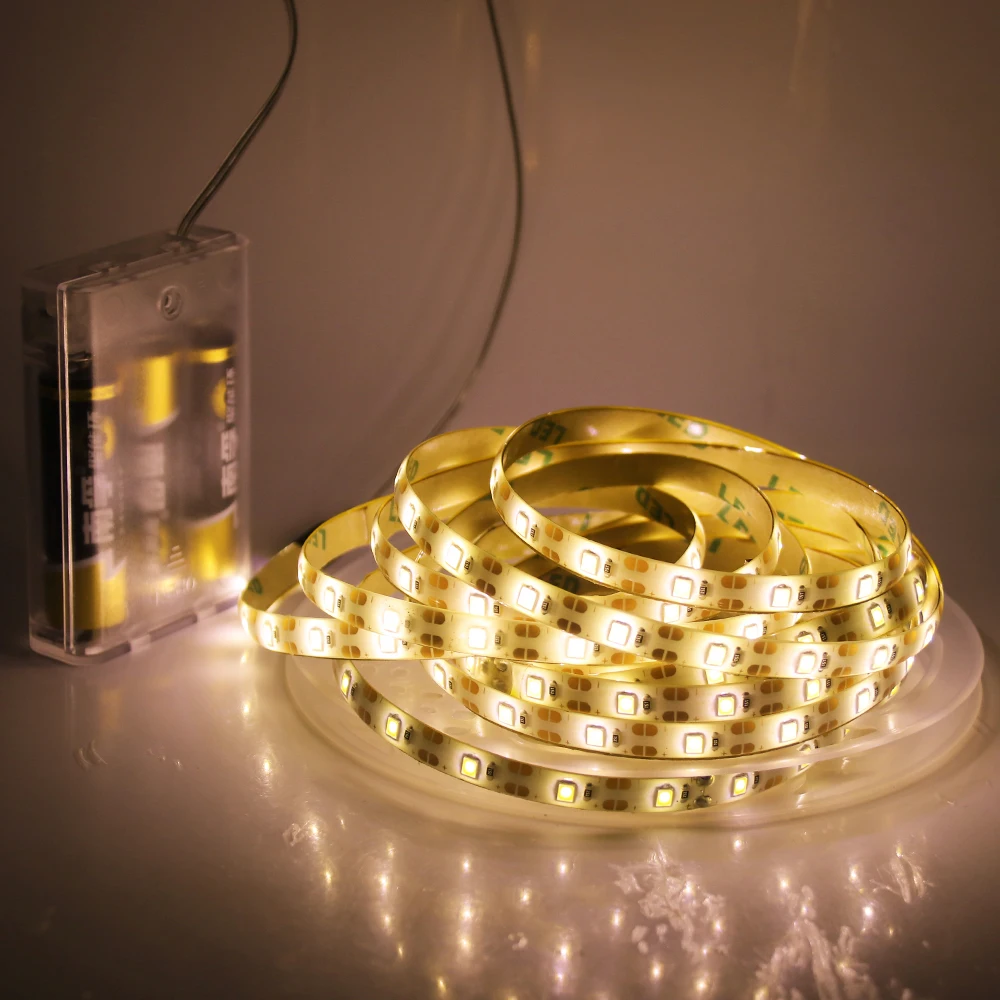 AA Battery Powered LED Strip Light SMD2835 60Leds/m Flexible Ribbon Tape Diode IP65 Waterproof Luces Led Room Backlight 0.5m-5m