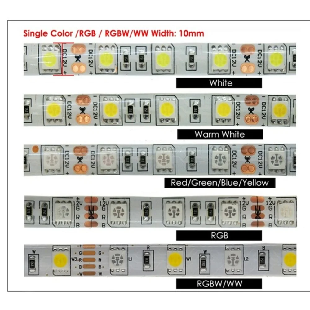 LED Strip 5050 DC 12V 24V RGB Warm White 5 Meter Waterproof Flexible Light Stripe 60LED/MLed Tape Luces Lamp Ribbon Tv Backlight