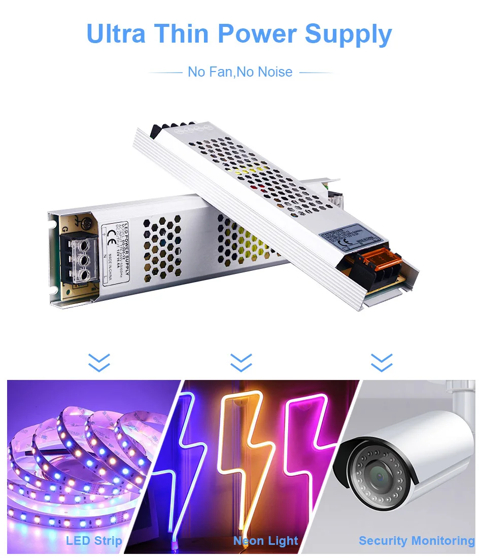 Ultra Thin LED Power Supply DC 12V 24V Lighting Transformers 60W 100W 150W 200W 300W 400W AC180-260V Driver For LED Strip Lights