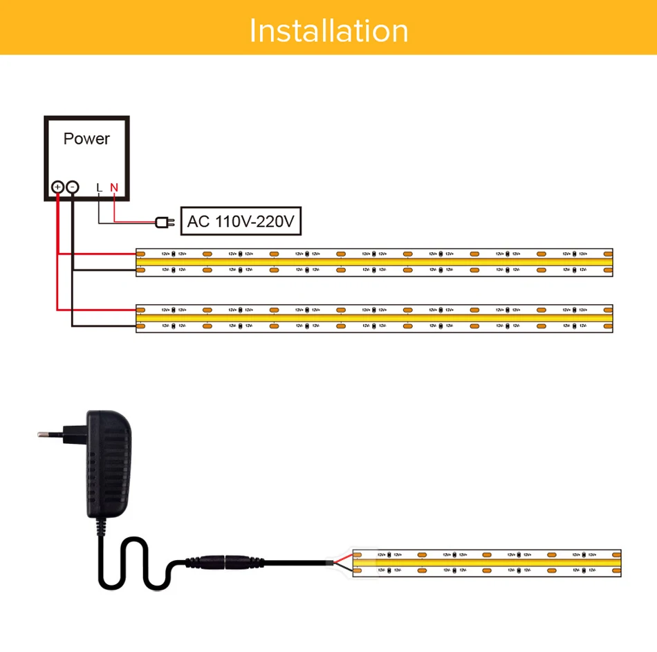 FCOB COB LED Strip Light 320 480 LEDs/m 16.4ft UL Listed High Density Flexible Tape Ribbon 3000 4000K RA90 Led Lights DC12V 24V