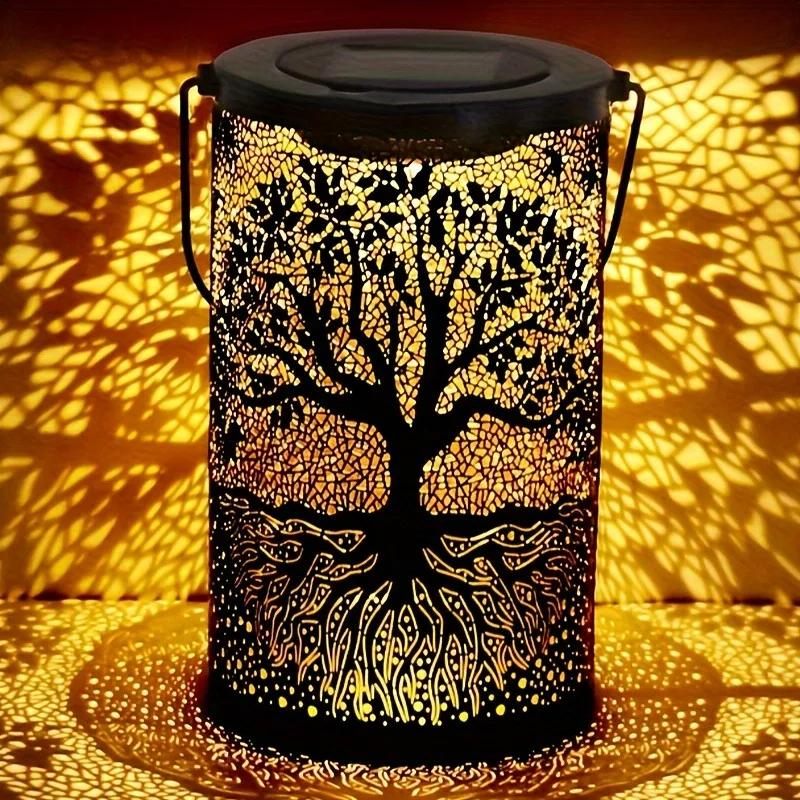 1pc Hanging Solar Lantern Outdoor Waterproof Vintage Solar Light Metal LED Decorative Lights