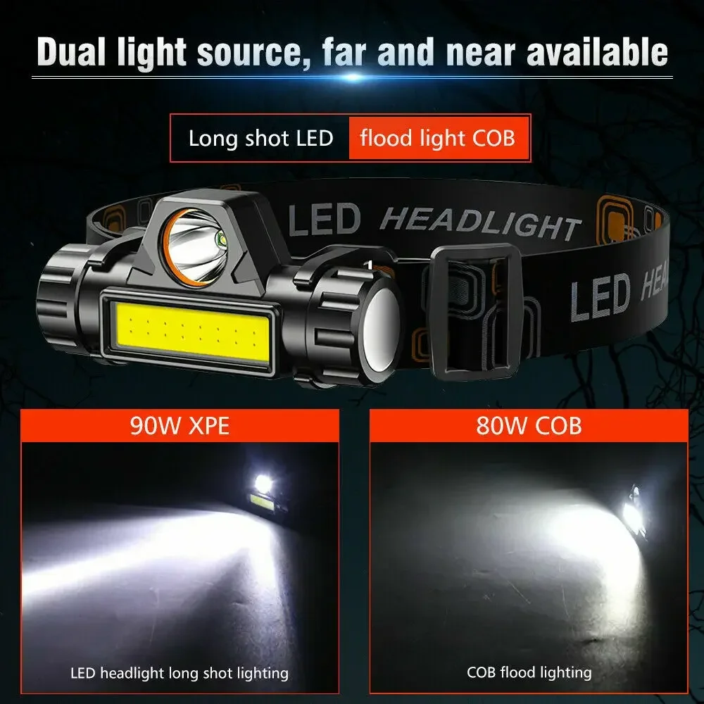 1/2Pack Rechargeable COB LED Headlamp Strong Magnetic Powerful Headlight Super Bright Waterproof Head Torch For Outdoor Fishing