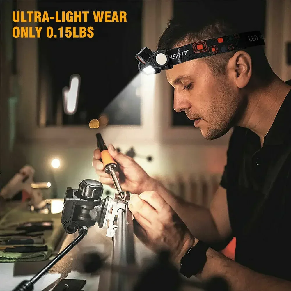 1/2Pack Rechargeable COB LED Headlamp Strong Magnetic Powerful Headlight Super Bright Waterproof Head Torch For Outdoor Fishing