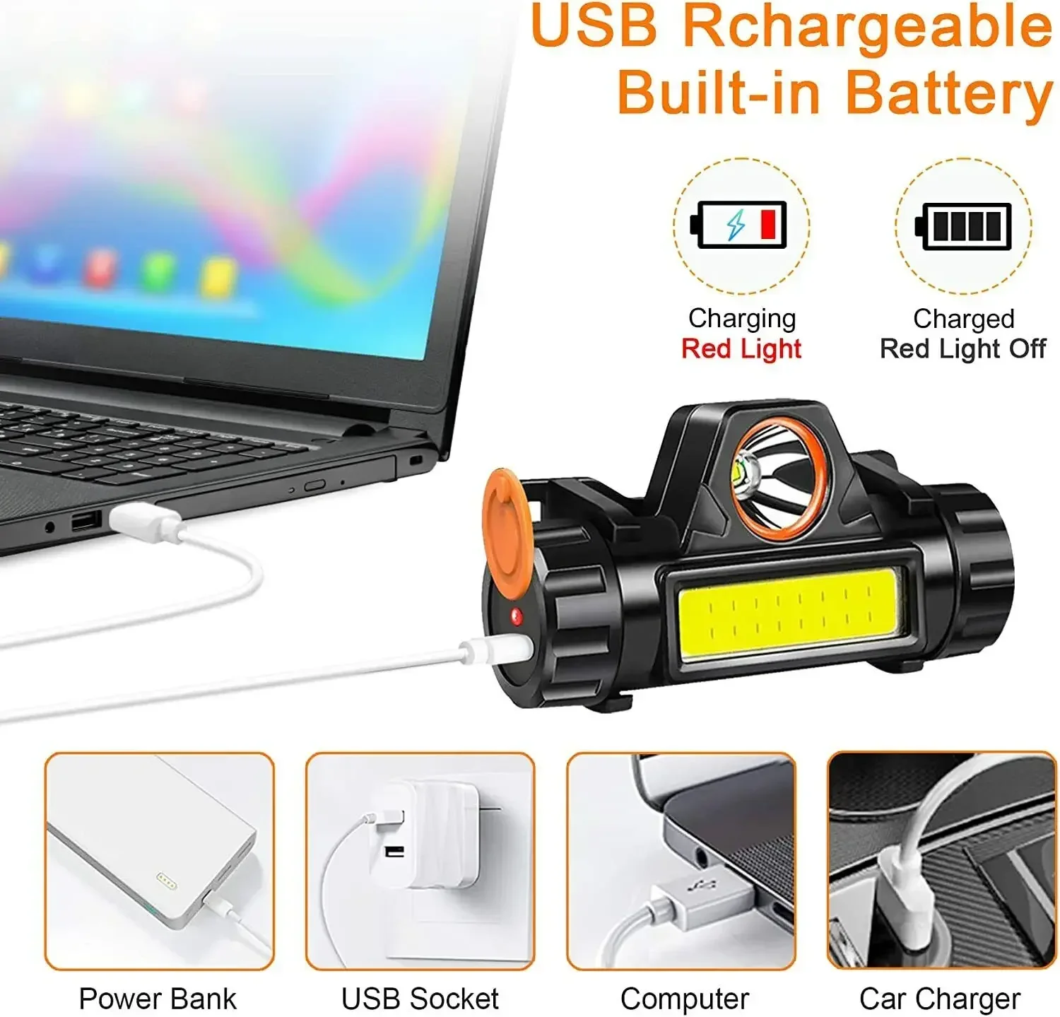 1/2Pack Rechargeable COB LED Headlamp Strong Magnetic Powerful Headlight Super Bright Waterproof Head Torch For Outdoor Fishing