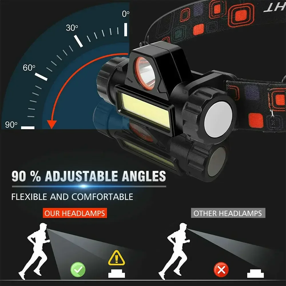1/2Pack Rechargeable COB LED Headlamp Strong Magnetic Powerful Headlight Super Bright Waterproof Head Torch For Outdoor Fishing